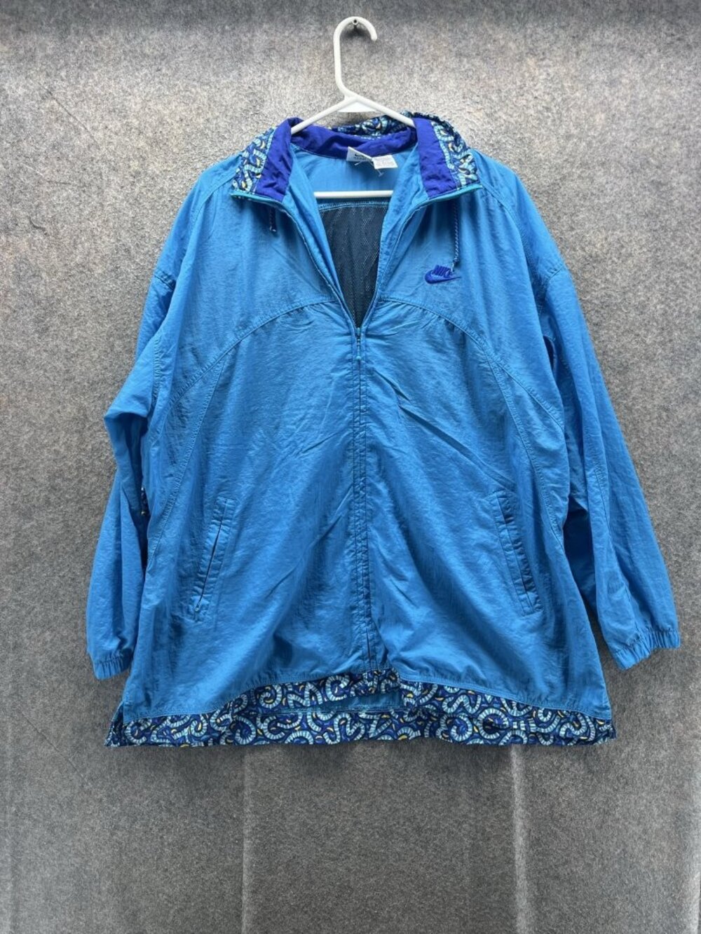 Nike Jacket Womens 14 Blue Full Zip Print Trim Windbreaker Running Sport